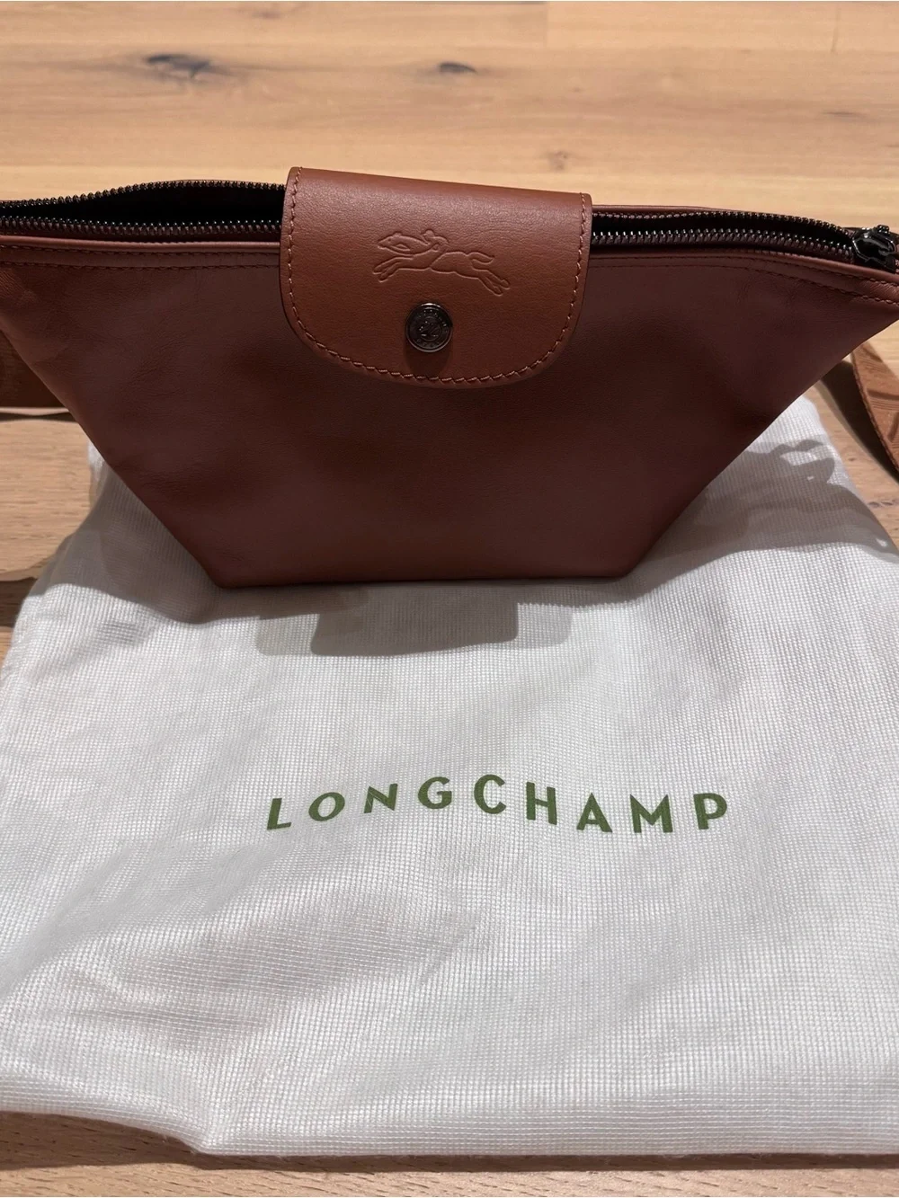 Longchamp Le Pliage Cuir XS Leather Crossbody Bag Cognac Brown